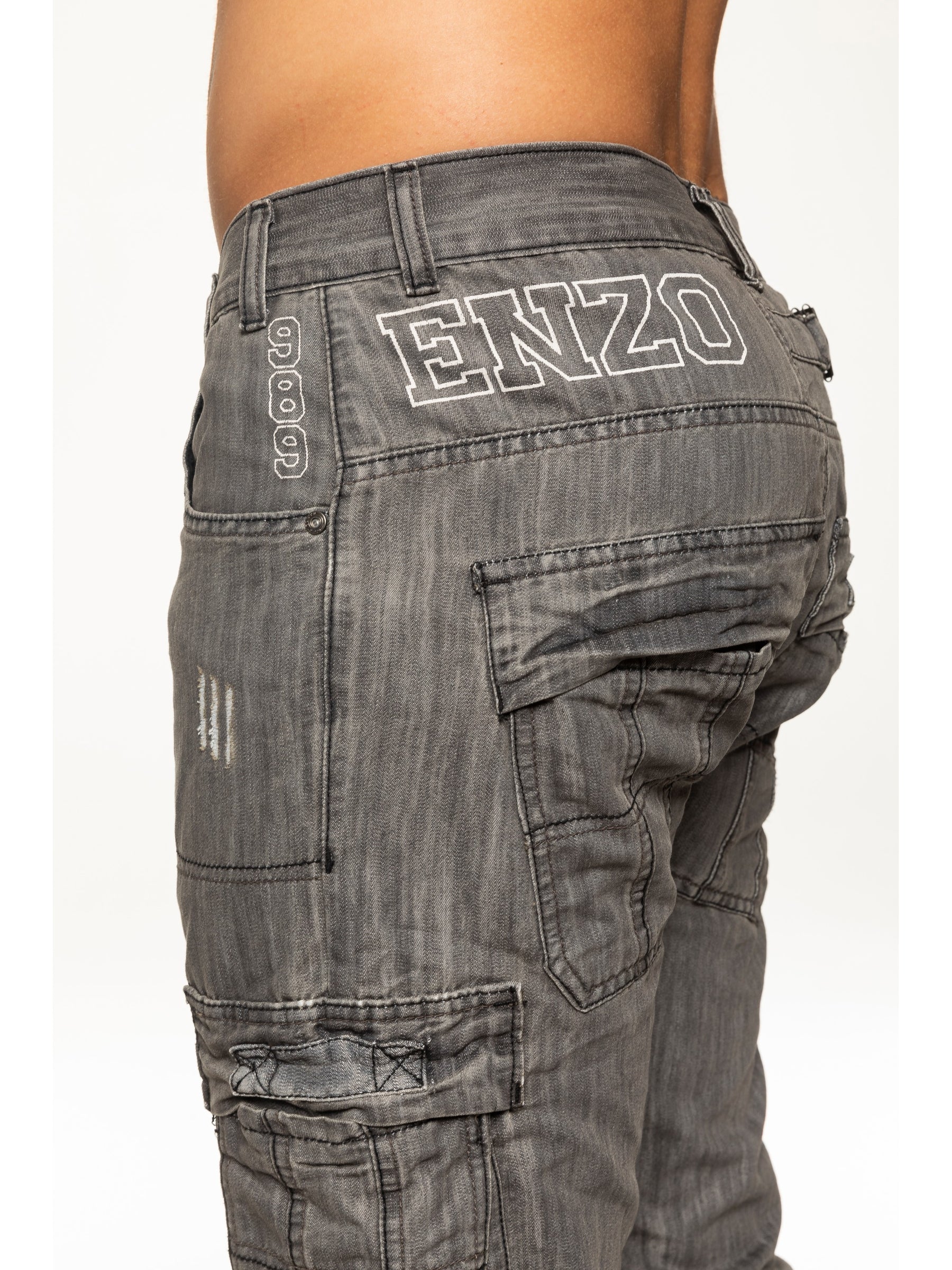 EZ404 Mens Black Combat Denim Jeans | Enzo Designer Menswear ENZO RAWDENIM