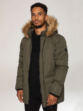KZJK104 Mens Kruze Clothing Dune | Long Faux Fur Trimmed Multipocket Parka Jacket KRUZE RAWDENIM
