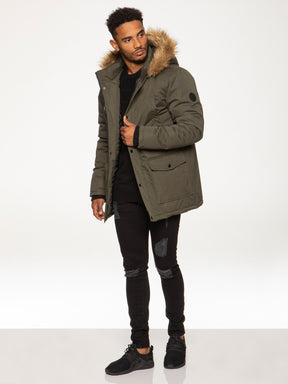 KZJK104 Mens Kruze Clothing Dune | Long Faux Fur Trimmed Multipocket Parka Jacket KRUZE RAWDENIM