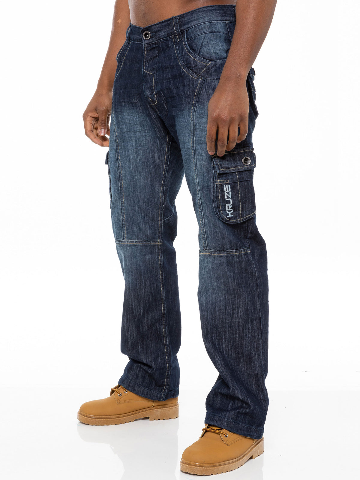 Men Cargo Jeans Heavy Duty Work Denim Pants Combat Straight Trousers Casual  Blue