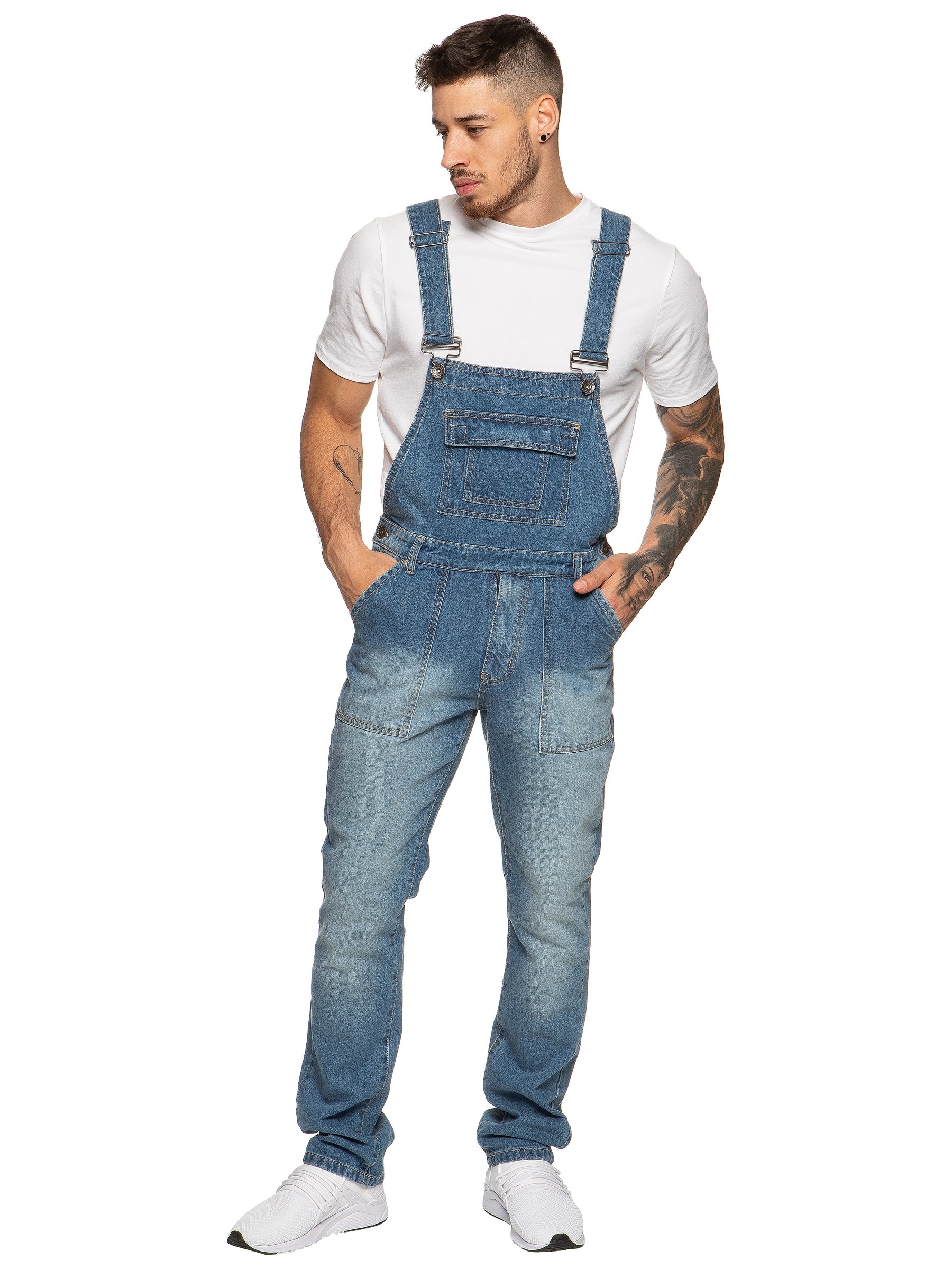 ASOS DESIGN denim overalls in mid wash with knee rips | ASOS