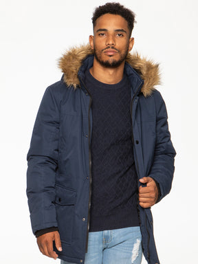 KZJK104 Mens Kruze Clothing Dune | Long Faux Fur Trimmed Multipocket Parka Jacket KRUZE RAWDENIM