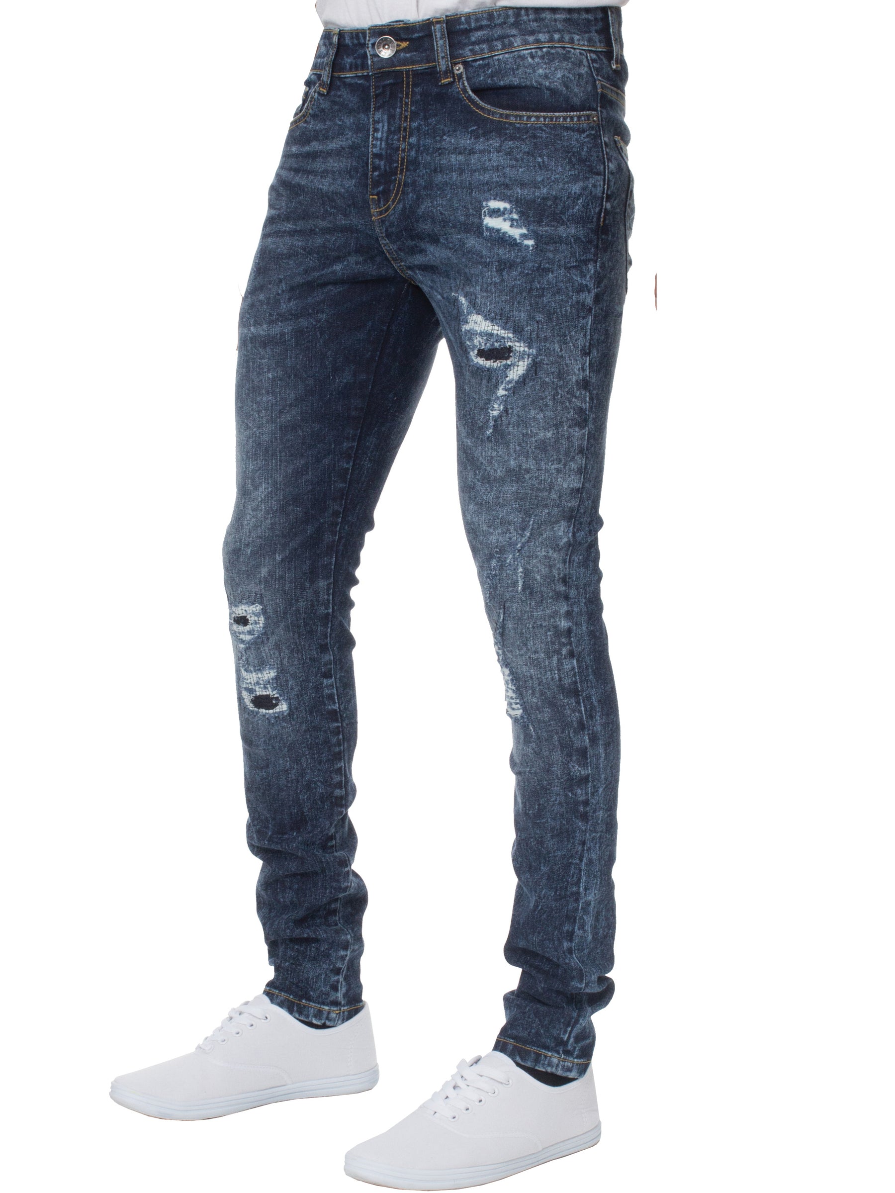 EZ361 Super Skinny Stretch Rip & Repair Slim Jeans | Enzo Designer Menswear ENZO RAWDENIM